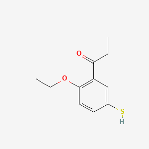 molecular formula C11H14O2S B14049958 1-(2-Ethoxy-5-mercaptophenyl)propan-1-one 