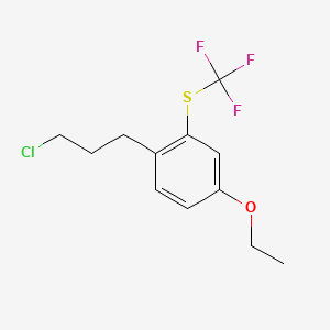 molecular formula C12H14ClF3OS B14050110 1-(3-Chloropropyl)-4-ethoxy-2-(trifluoromethylthio)benzene 