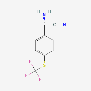 molecular formula C10H9F3N2S B14050146 (S)-2-Amino-2-(4-((trifluoromethyl)thio)phenyl)propanenitrile 