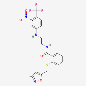 molecular formula C21H19F3N4O4S B14050173 2-(((3-Methylisoxazol-5-yl)methyl)thio)-N-(2-((3-nitro-4-(trifluoromethyl)phenyl)amino)ethyl)benzamide 