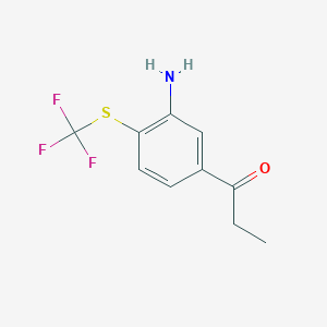 molecular formula C10H10F3NOS B14050185 1-(3-Amino-4-(trifluoromethylthio)phenyl)propan-1-one 