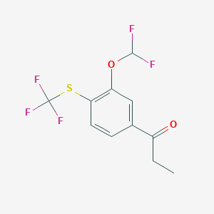 molecular formula C11H9F5O2S B14050301 1-(3-(Difluoromethoxy)-4-(trifluoromethylthio)phenyl)propan-1-one 