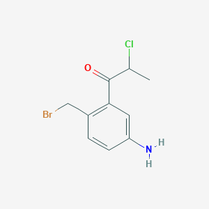 molecular formula C10H11BrClNO B14050307 1-(5-Amino-2-(bromomethyl)phenyl)-2-chloropropan-1-one 