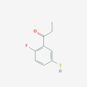 molecular formula C9H9FOS B14050311 1-(2-Fluoro-5-mercaptophenyl)propan-1-one 