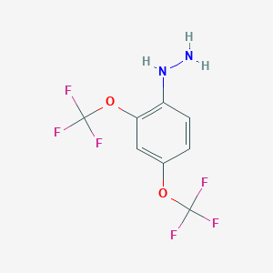 molecular formula C8H6F6N2O2 B14050350 (2,4-Bis(trifluoromethoxy)phenyl)hydrazine 