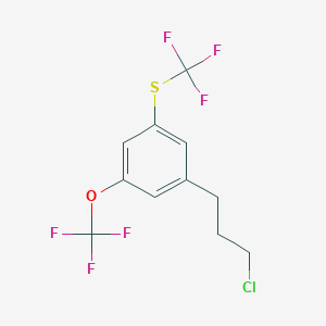 molecular formula C11H9ClF6OS B14050568 1-(3-Chloropropyl)-3-(trifluoromethoxy)-5-(trifluoromethylthio)benzene 