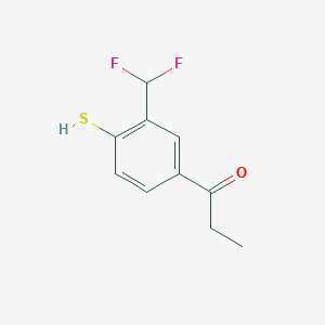 molecular formula C10H10F2OS B14050699 1-(3-(Difluoromethyl)-4-mercaptophenyl)propan-1-one 