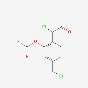 molecular formula C11H10Cl2F2O2 B14050735 1-Chloro-1-(4-(chloromethyl)-2-(difluoromethoxy)phenyl)propan-2-one 