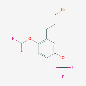 molecular formula C11H10BrF5O2 B14050804 1-(3-Bromopropyl)-2-(difluoromethoxy)-5-(trifluoromethoxy)benzene 