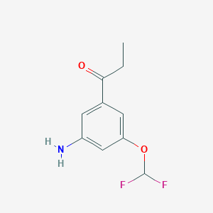 molecular formula C10H11F2NO2 B14051015 1-(3-Amino-5-(difluoromethoxy)phenyl)propan-1-one 