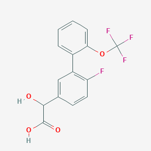 molecular formula C15H10F4O4 B14051293 (6-Fluoro-2'-(trifluoromethoxy)biphenyl-3-yl)-hydroxyacetic acid 