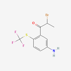 molecular formula C10H9BrF3NOS B14051469 1-(5-Amino-2-(trifluoromethylthio)phenyl)-2-bromopropan-1-one 