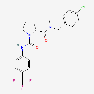 molecular formula C21H21ClF3N3O2 B14051550 1,2-Pyrrolidinedicarboxamide,N2-[(4-chlorophenyl)methyl]-N2-methyl-N1-[4-(trifluoromethyl)phenyl]-,(2R)- 