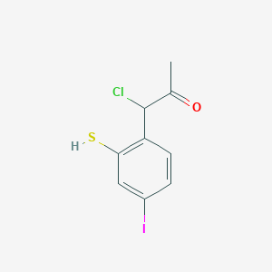 molecular formula C9H8ClIOS B14051588 1-Chloro-1-(4-iodo-2-mercaptophenyl)propan-2-one 