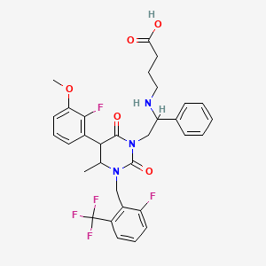 molecular formula C32H32F5N3O5 B14051838 4-[[2-[5-(2-Fluoro-3-methoxyphenyl)-3-[[2-fluoro-6-(trifluoromethyl)phenyl]methyl]-4-methyl-2,6-dioxo-1,3-diazinan-1-yl]-1-phenylethyl]amino]butanoic acid 