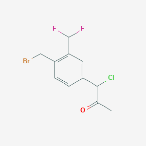 molecular formula C11H10BrClF2O B14052045 1-(4-(Bromomethyl)-3-(difluoromethyl)phenyl)-1-chloropropan-2-one 