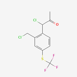 molecular formula C11H9Cl2F3OS B14052200 1-Chloro-1-(2-(chloromethyl)-4-(trifluoromethylthio)phenyl)propan-2-one 