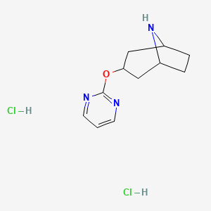 molecular formula C11H17Cl2N3O B1405221 3-(嘧啶-2-氧基)-8-氮杂双环[3.2.1]辛烷二盐酸盐 CAS No. 1820686-49-4