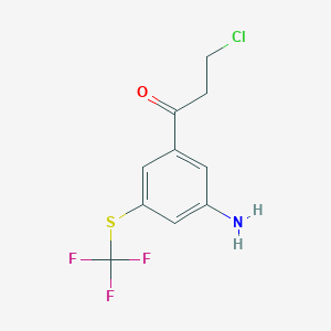 molecular formula C10H9ClF3NOS B14052220 1-(3-Amino-5-(trifluoromethylthio)phenyl)-3-chloropropan-1-one 