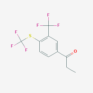 molecular formula C11H8F6OS B14052343 1-(3-(Trifluoromethyl)-4-(trifluoromethylthio)phenyl)propan-1-one 