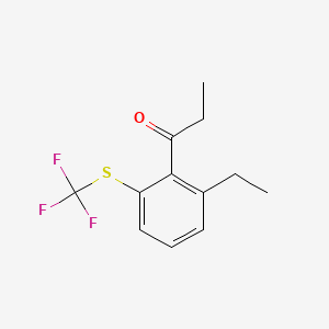 molecular formula C12H13F3OS B14052361 1-(2-Ethyl-6-(trifluoromethylthio)phenyl)propan-1-one 