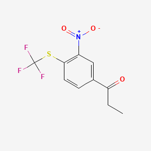 molecular formula C10H8F3NO3S B14052746 1-(3-Nitro-4-(trifluoromethylthio)phenyl)propan-1-one 