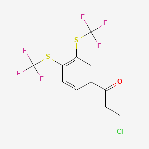 molecular formula C11H7ClF6OS2 B14052769 1-(3,4-Bis(trifluoromethylthio)phenyl)-3-chloropropan-1-one 