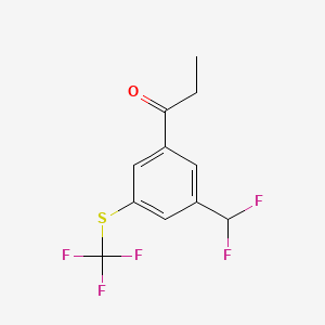 molecular formula C11H9F5OS B14052796 1-(3-(Difluoromethyl)-5-(trifluoromethylthio)phenyl)propan-1-one 