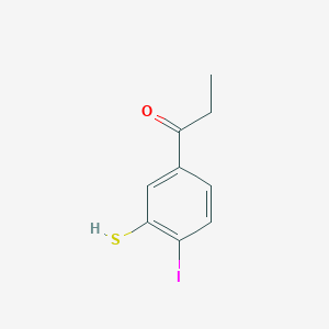 molecular formula C9H9IOS B14052990 1-(4-Iodo-3-mercaptophenyl)propan-1-one 