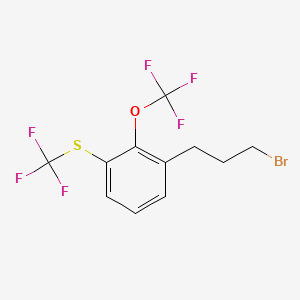 molecular formula C11H9BrF6OS B14053038 1-(3-Bromopropyl)-2-(trifluoromethoxy)-3-(trifluoromethylthio)benzene 