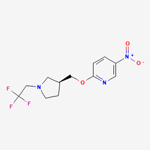 molecular formula C12H14F3N3O3 B14053111 (S)-5-Nitro-2-((1-(2,2,2-trifluoroethyl)pyrrolidin-3-yl)methoxy)pyridine 