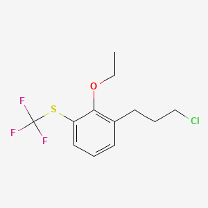 molecular formula C12H14ClF3OS B14053142 1-(3-Chloropropyl)-2-ethoxy-3-(trifluoromethylthio)benzene 