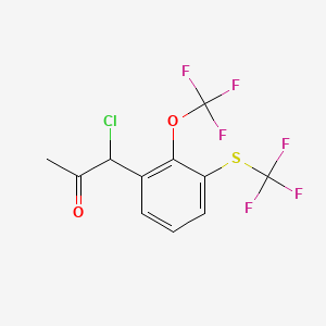 molecular formula C11H7ClF6O2S B14053149 1-Chloro-1-(2-(trifluoromethoxy)-3-(trifluoromethylthio)phenyl)propan-2-one 