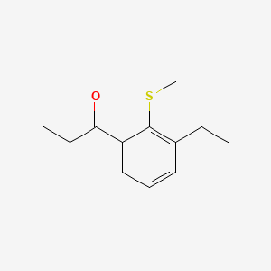 molecular formula C12H16OS B14053151 1-(3-Ethyl-2-(methylthio)phenyl)propan-1-one 