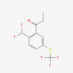 molecular formula C11H9F5OS B14053185 1-(2-(Difluoromethyl)-5-(trifluoromethylthio)phenyl)propan-1-one 