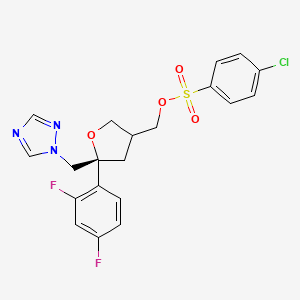 molecular formula C20H18ClF2N3O4S B14053286 [(3S,5R)-5-(2,4-Difluoro-phenyl)-5-[1,2,4]triazol-1-ylmethyl-tetrahydro-furan-3-ylmethyl 4-chlorobenzenesulfonate 