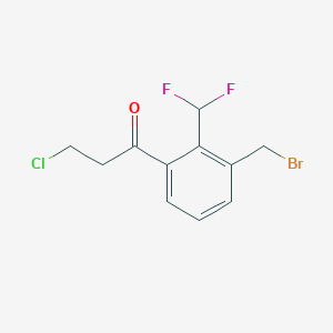 molecular formula C11H10BrClF2O B14053292 1-(3-(Bromomethyl)-2-(difluoromethyl)phenyl)-3-chloropropan-1-one 