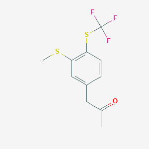 molecular formula C11H11F3OS2 B14053306 1-(3-(Methylthio)-4-(trifluoromethylthio)phenyl)propan-2-one 