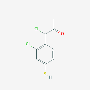 molecular formula C9H8Cl2OS B14053326 1-Chloro-1-(2-chloro-4-mercaptophenyl)propan-2-one 