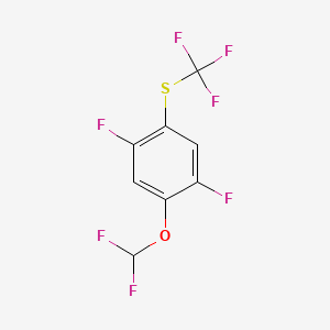 molecular formula C8H3F7OS B14053336 1,4-Difluoro-2-difluoromethoxy-5-(trifluoromethylthio)benzene 