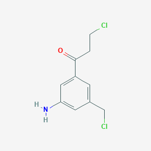 molecular formula C10H11Cl2NO B14053369 1-(3-Amino-5-(chloromethyl)phenyl)-3-chloropropan-1-one 