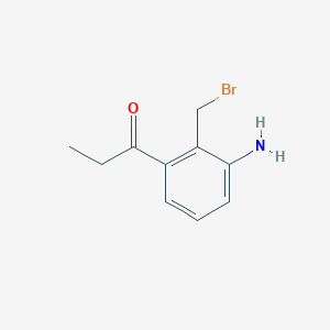 molecular formula C10H12BrNO B14053399 1-(3-Amino-2-(bromomethyl)phenyl)propan-1-one 