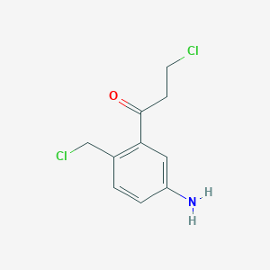 molecular formula C10H11Cl2NO B14053491 1-(5-Amino-2-(chloromethyl)phenyl)-3-chloropropan-1-one 