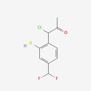 molecular formula C10H9ClF2OS B14053588 1-Chloro-1-(4-(difluoromethyl)-2-mercaptophenyl)propan-2-one 