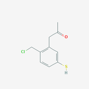 molecular formula C10H11ClOS B14053598 1-(2-(Chloromethyl)-5-mercaptophenyl)propan-2-one 