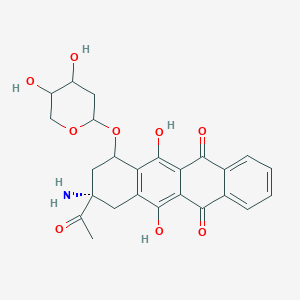 molecular formula C25H25NO9 B14053602 (+)-(7S,9S)-9-Acetyl-9-amino-7-[(2-deoxy-beta-D-erythro-pentopyranosyl)oxy]-7,8,9,10-tetrahydro-6,11-dihydroxy-5,12-naphthacenedione hydrochloride 