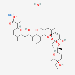 molecular formula C42H71NaO12 B14053663 sodium;2-[6-[6-[(3S,5S,7R)-3-[(5R)-5-ethyl-5-hydroxy-6-methyloxan-2-yl]-15-hydroxy-3,10,12-trimethyl-4,6,8-trioxadispiro[4.1.57.35]pentadec-13-en-9-yl]-3-hydroxy-4-methyl-5-oxooctan-2-yl]-5-methyloxan-2-yl]butanoate;hydrate 