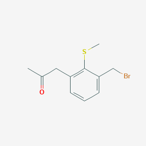 molecular formula C11H13BrOS B14053745 1-(3-(Bromomethyl)-2-(methylthio)phenyl)propan-2-one 