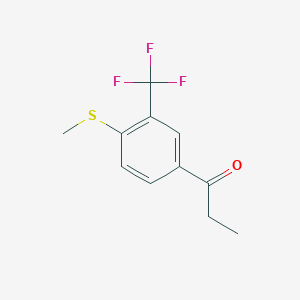 molecular formula C11H11F3OS B14053927 1-(4-(Methylthio)-3-(trifluoromethyl)phenyl)propan-1-one 