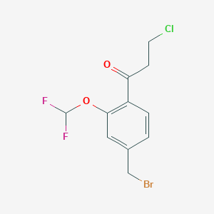 molecular formula C11H10BrClF2O2 B14053939 1-(4-(Bromomethyl)-2-(difluoromethoxy)phenyl)-3-chloropropan-1-one 